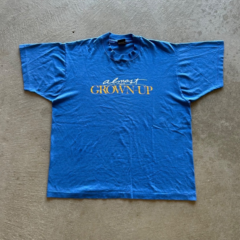 Vintage 80s Almost Grown Up Shirt Size XL Blue Funny Parody USA Made